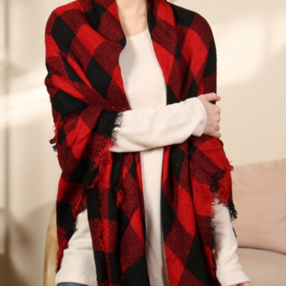 Checkered Plaid scarf black & red - Picture 4 of 13